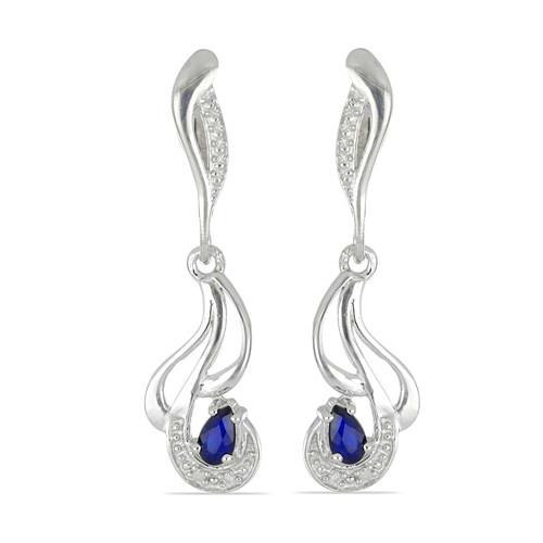 BUY 925 STERLING SILVER NATURAL BLUE SAPPHIRE GEMSTONE CLASSIC EARRINGS